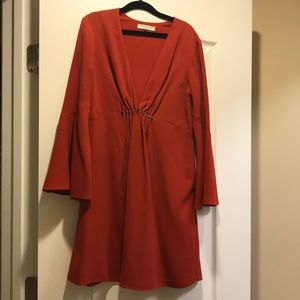 Halston Heritage bell sleeve rust orange dress